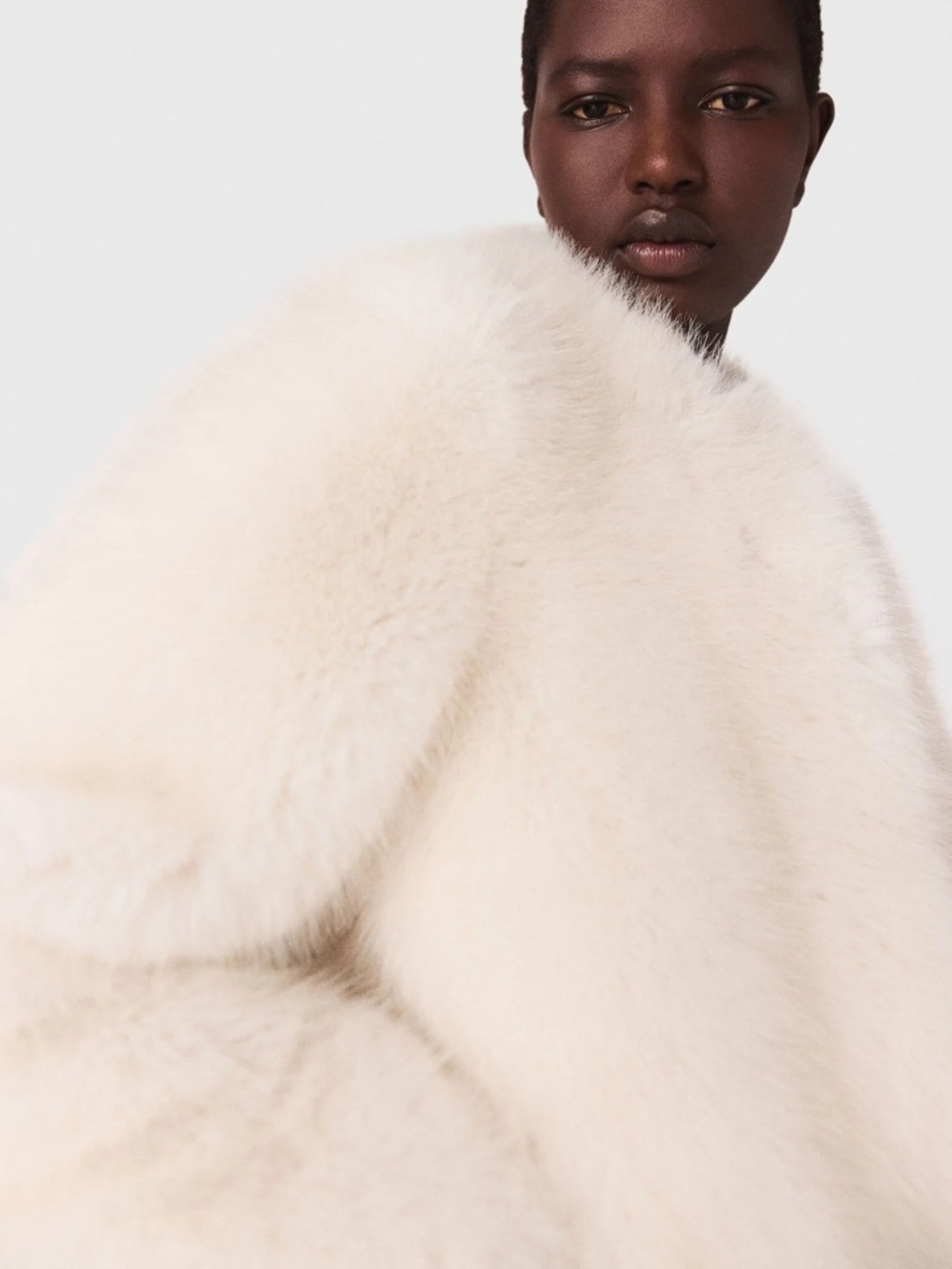 Faux Fur Zipper Cropped Jacket Off-White Oversized